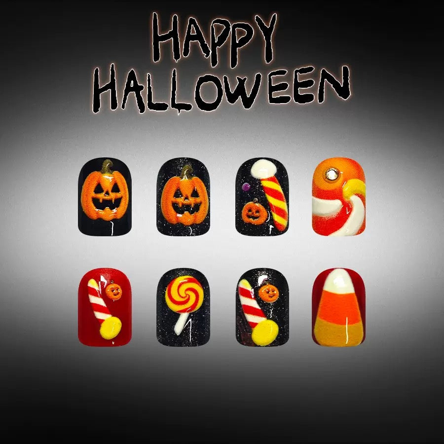 Halloween Fake Nail Set with playful pumpkin and candy motifs Kalsten