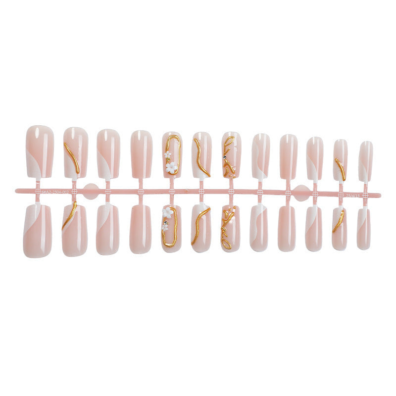 Artificial nail set with elegant gold accent and floral designs Kalsten