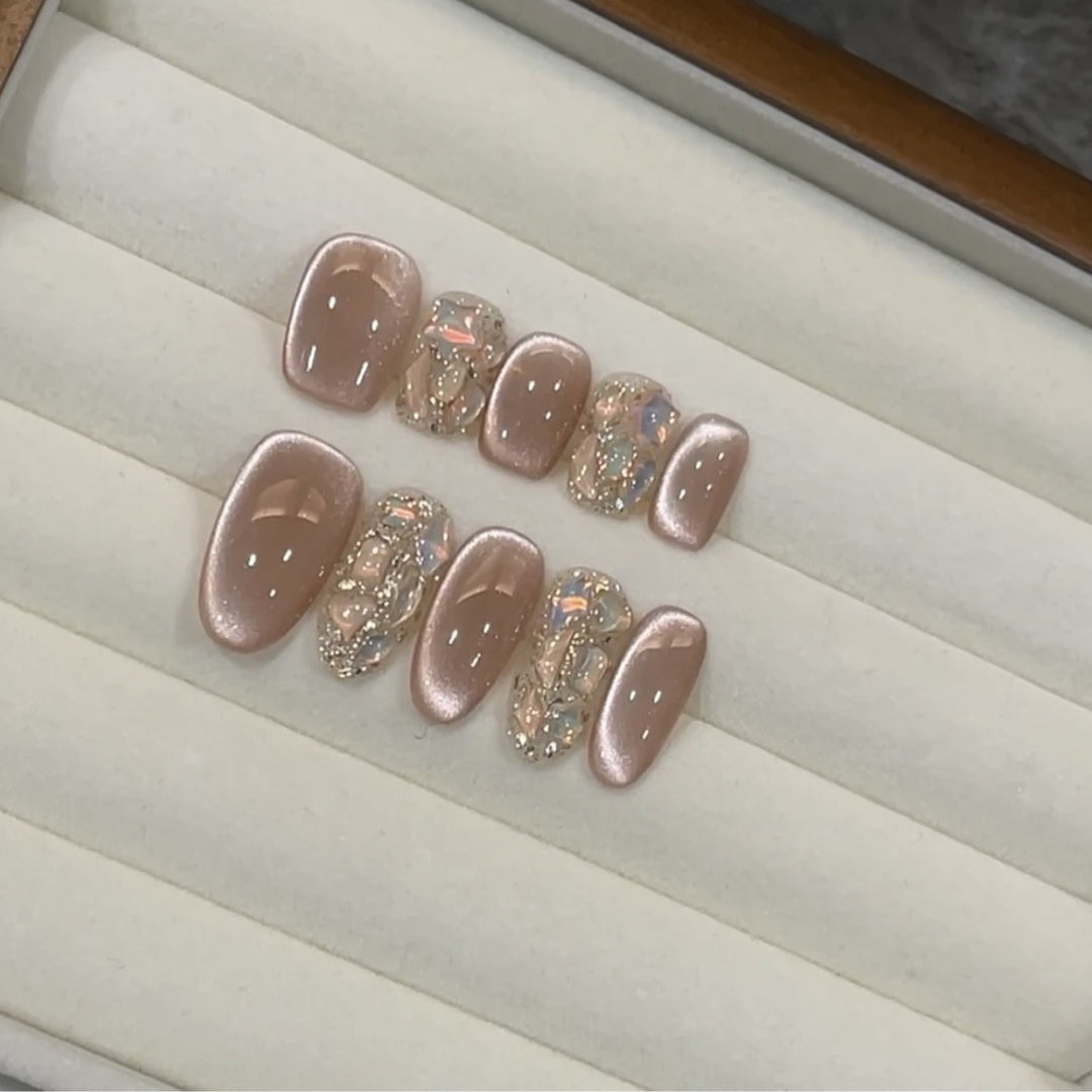 Decorative Press-On Nail Set with Rhinestone Accents Kalsten
