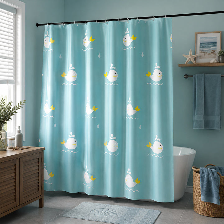 Playful Whale Theme Shower Curtain Kalsten