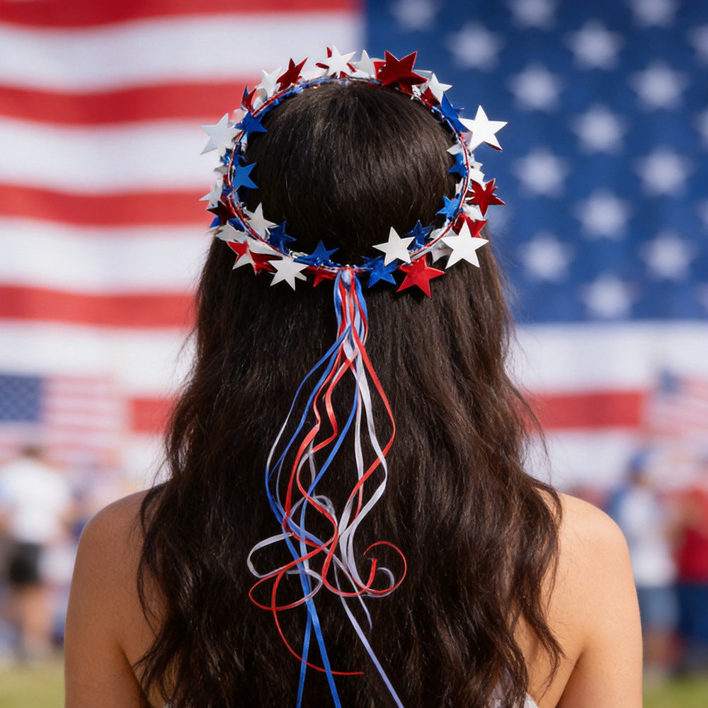 Women's festive star headpiece with flexible wire crown and long ribbons Kalsten