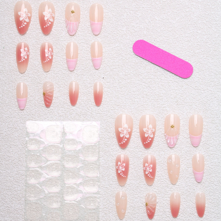 Artificial Nail Set with Floral Designs and 3D Decorations Kalsten