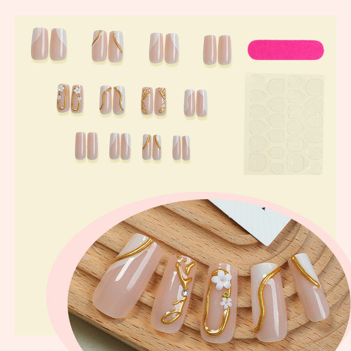 Artistic Press-On Nail Set with Gold Accents kalsten