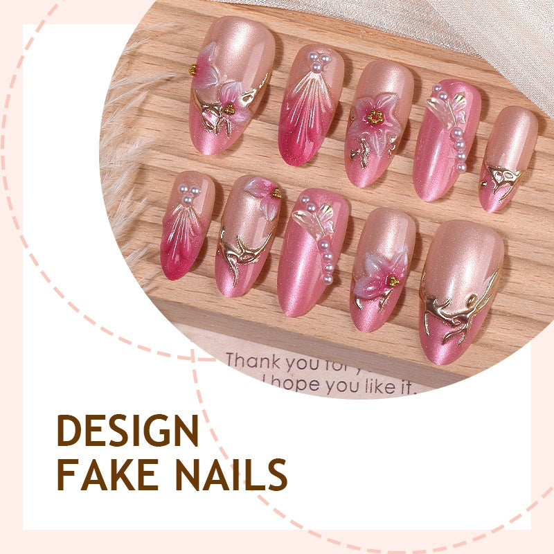 Artificial Nail Set with Floral and Glitter Designs Kalsten