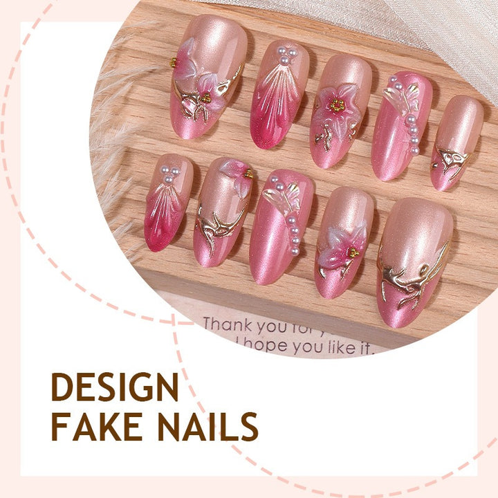 Artificial Nail Set with Floral and Glitter Designs Kalsten