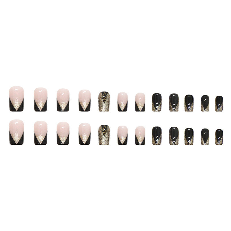 Glamorous Press-On Nail Set with Glitter and Artistic Design Kalsten