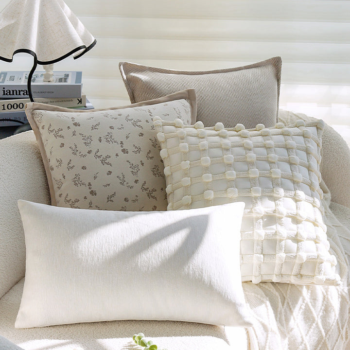 Square fine structure pillowcase with botanical jacquard relief and satin piping Kalsten