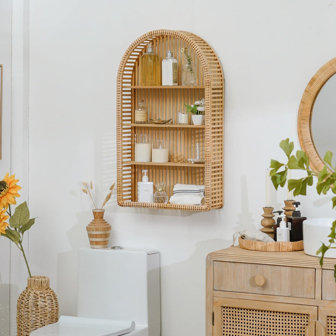 Round Wall Shelf Made of Natural Rattan Kalsten