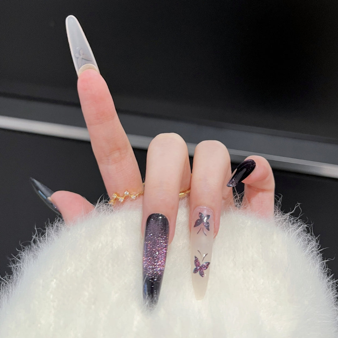 Artistic Butterfly-Embellished Press-On Nail Art Set Kalsten