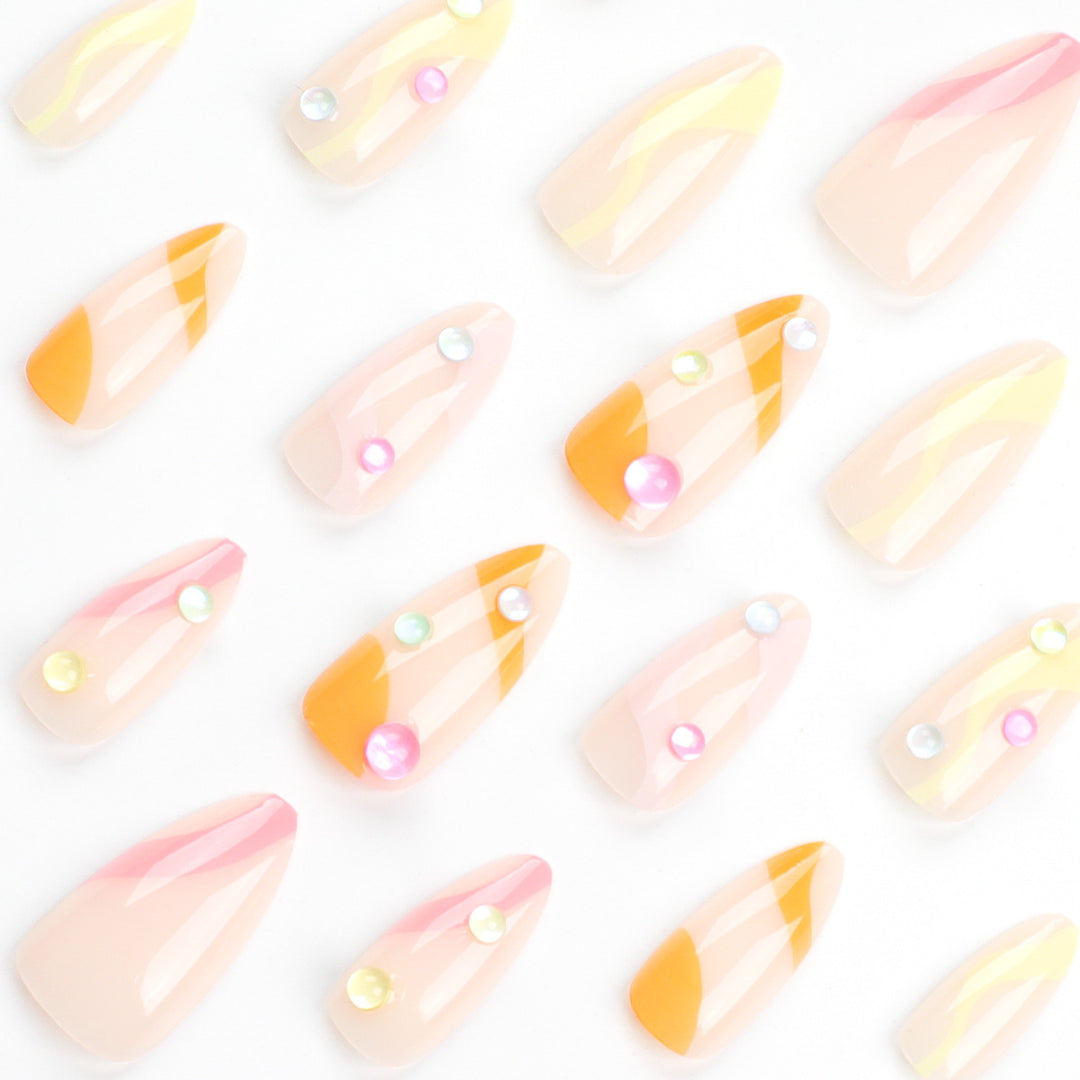 Artistic Nail Extensions with Colorful Design and Glitter Accents Kalsten