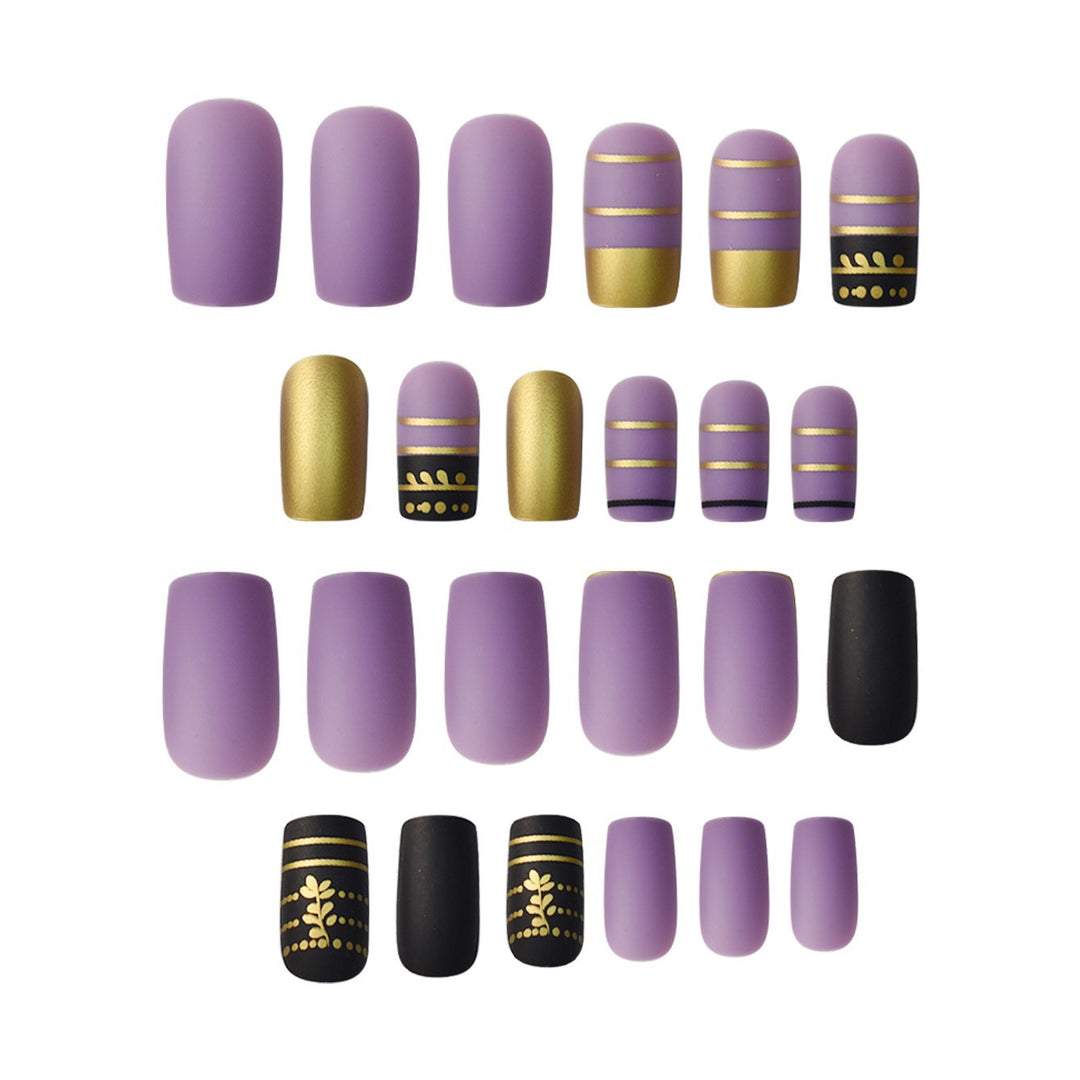 Trendy Press-On Nail Art with Decorative Gold Accents Kalsten