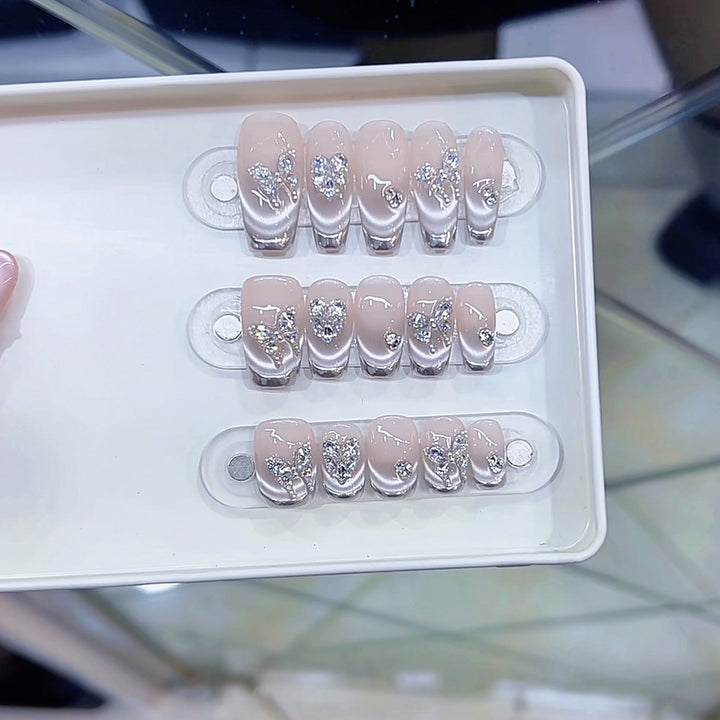 Designer Press-On Nail Art Set with Rhinestone Accents Kalsten