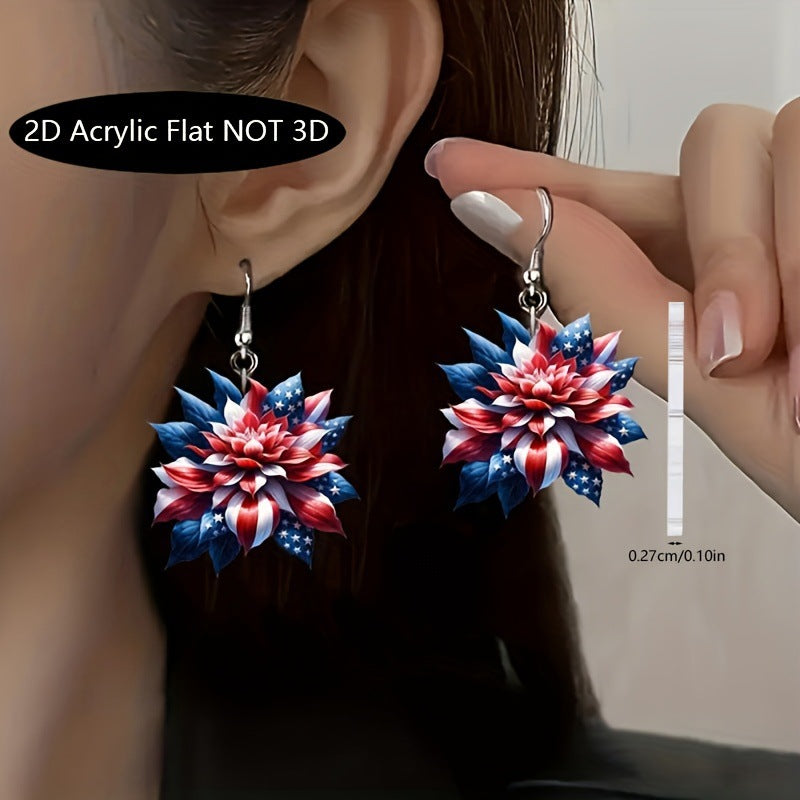 Women's nan Acrylic Flat Patriotic Bull Head Round Dangle Earrings with Fishhook Alloy Findings Kalsten