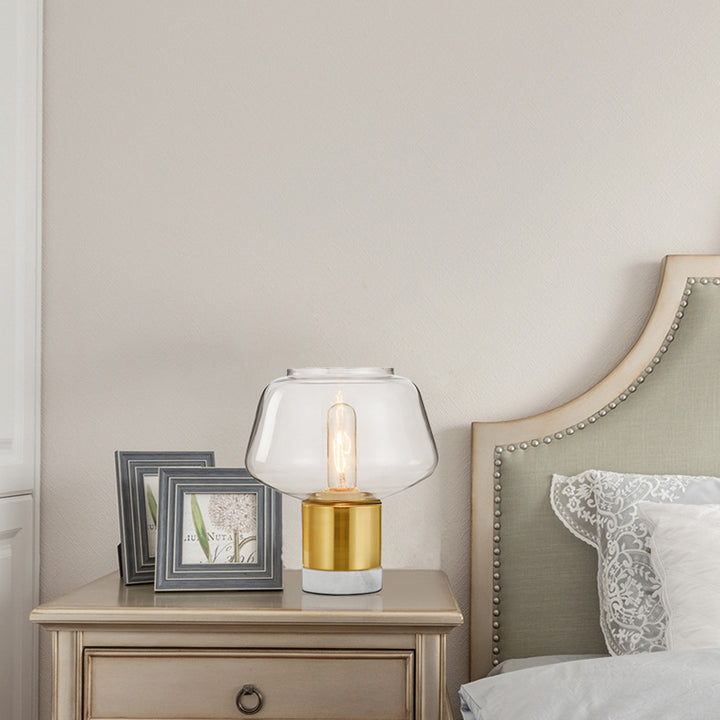 Geometric Glass Table Lamp with Brass and Marble Base