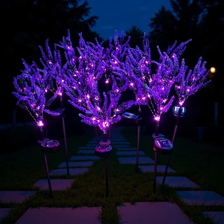 Solar-Powered Simulated Lavender Blossom Garden Stake Lights With Stake-Mounted Control Kalsten