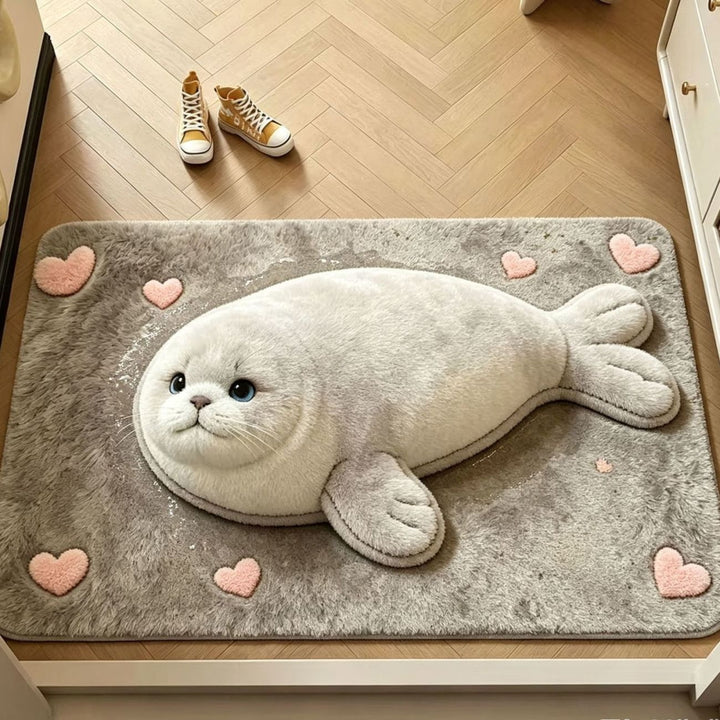 Cute seal-shaped plush bath mat