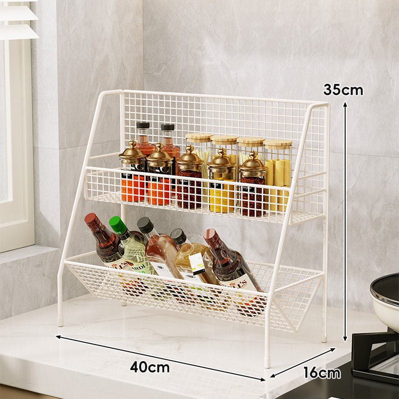 Three-Tier Mesh Countertop Kitchen Organizer Rack for Bottles and Spices