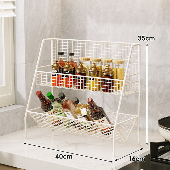 Three-Tier Mesh Countertop Kitchen Organizer Rack for Bottles and Spices