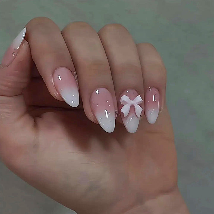 Acrylic Nail Set with Elegant Bows and Glamorous Accent Kalsten