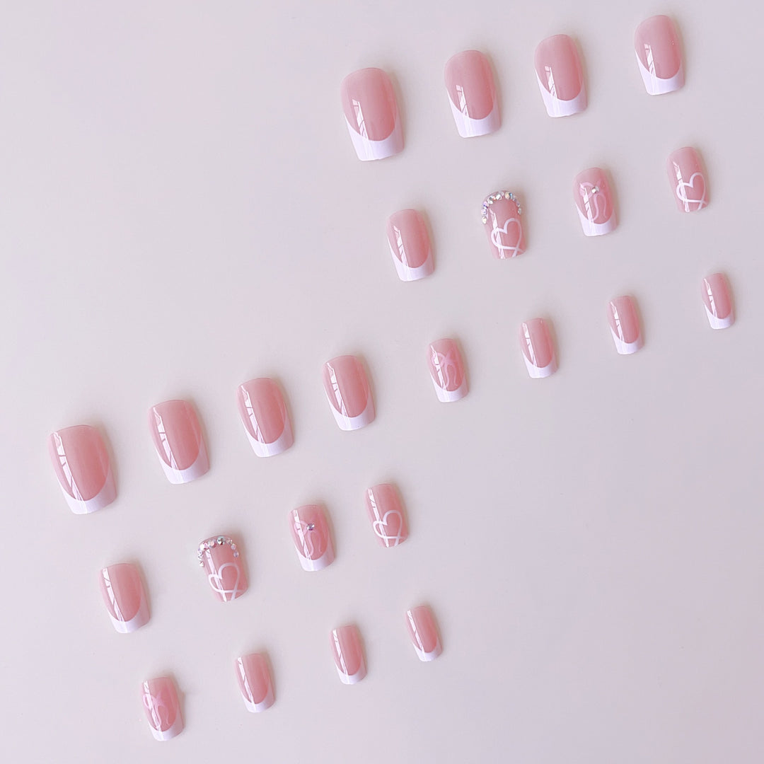 Elegant Nail Art Set with Heart Designs and Rhinestone Details Kalsten