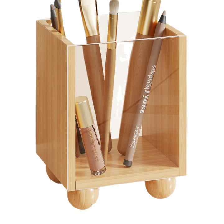 Wooden Vanity Makeup Brush and Cosmetic Organizer