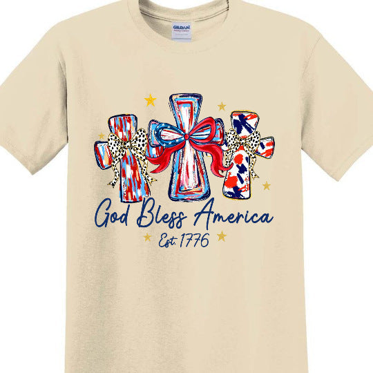 Women's nan patriotic graphic cotton tee with cross ribbon print Kalsten