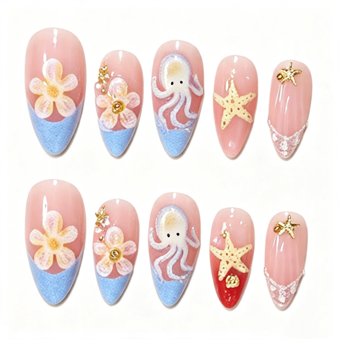 Ocean-Inspired Press-On Nail Art Design Kalsten