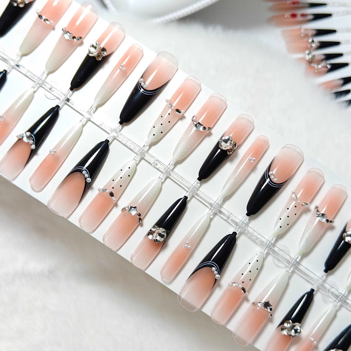 Elegant Artificial Nails with Glitter Accents and Fashionable Design Kalsten