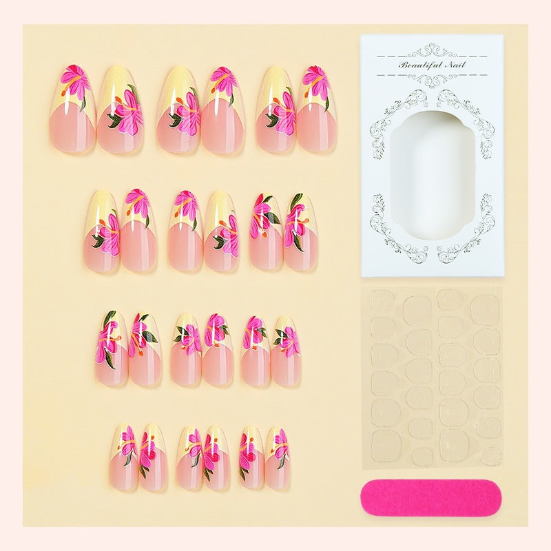 Artificial nail set with floral accents and glamorous finish Kalsten