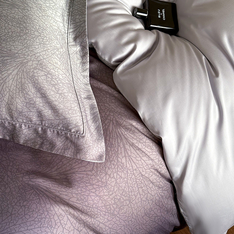Silk cotton satin duvet cover with tonal jacquard pattern and extra soft feel