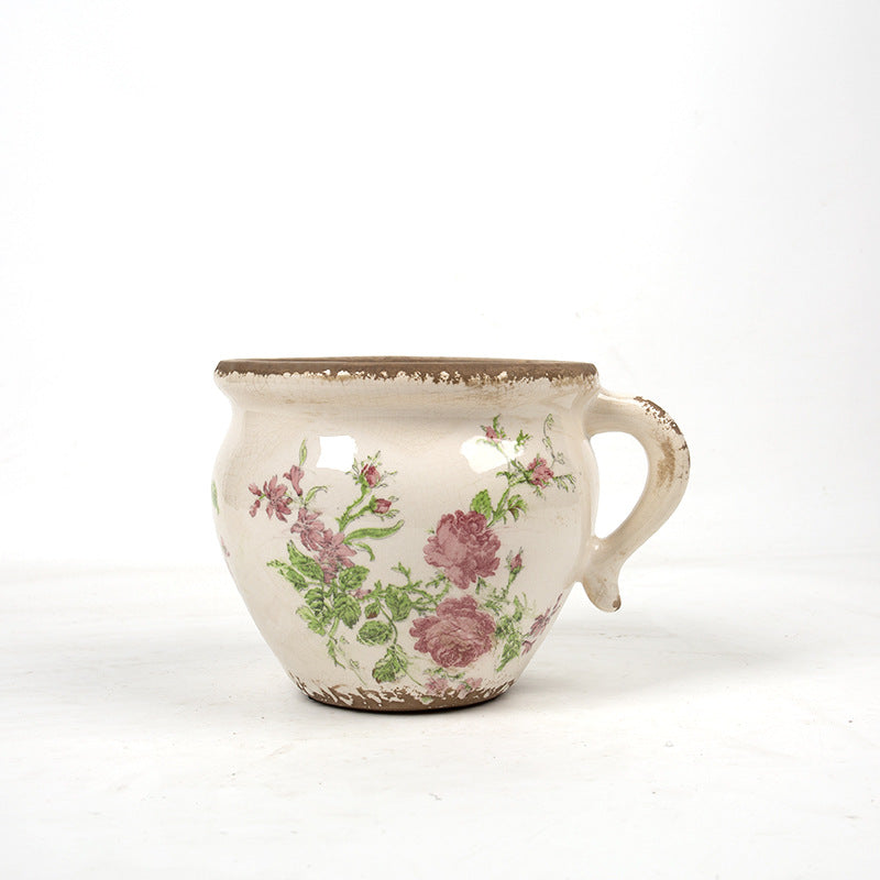 Decorative ceramic pot with floral pattern Kalsten