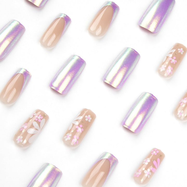 Artificial nail art with floral patterns and shine Kalsten