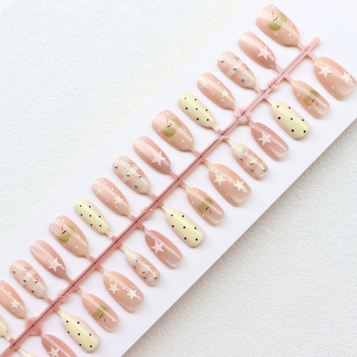 Decorative Press-On Nail Set with Star and Dot Design Kalsten