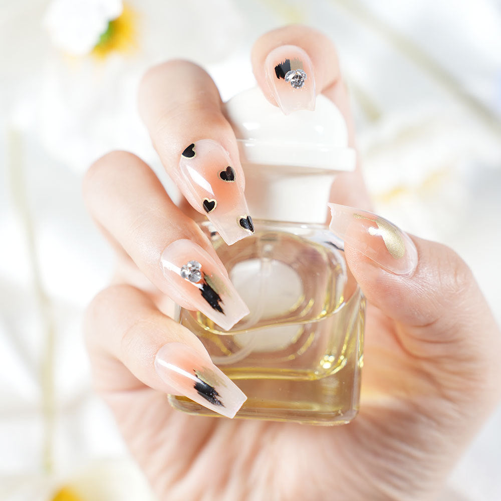 Artistic Heart-Adorned Press-On Nail Set Kalsten