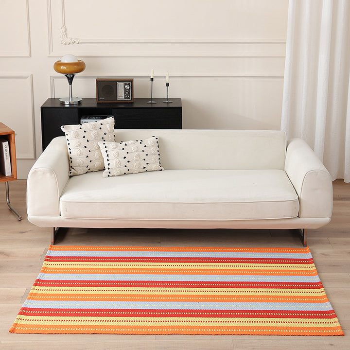 Striped Flat-Woven Cotton Rug in Kilim Style Kalsten
