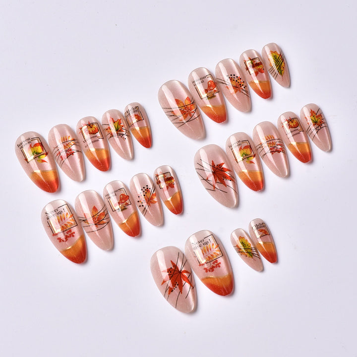 Autumn-Themed Decorative Press-On Nail Art Kalsten