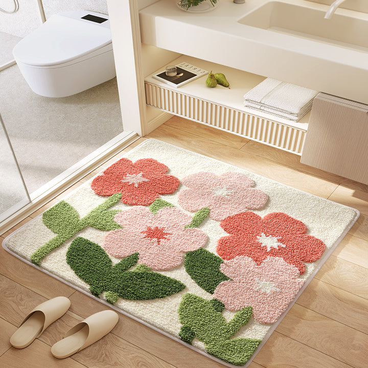 Floral Patterned Plush Bath Mat Kalsten