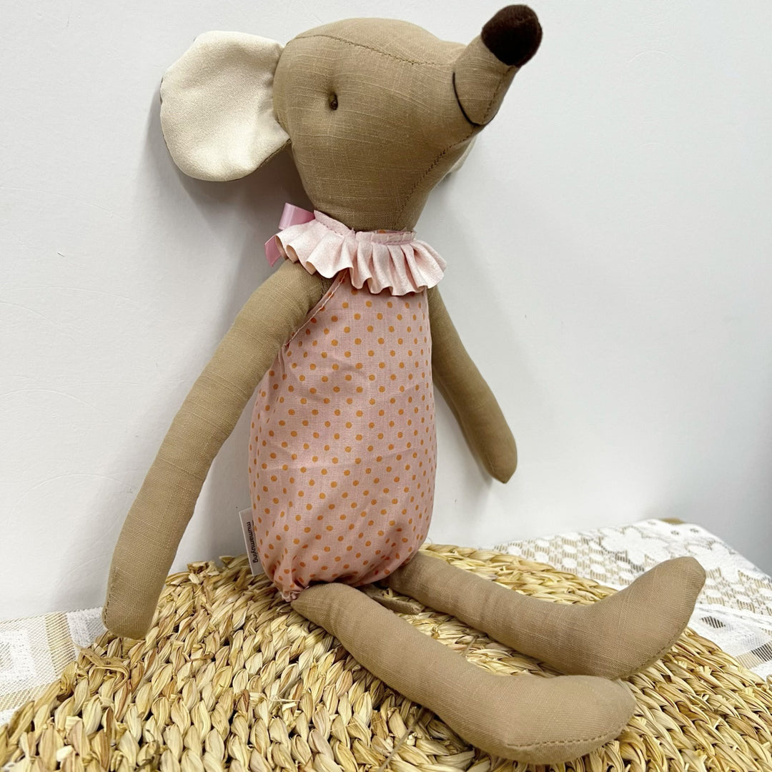 Handcrafted Neutral Linen Bunny Plush with Long Floppy Ears and Removable Two‑Piece Outfit