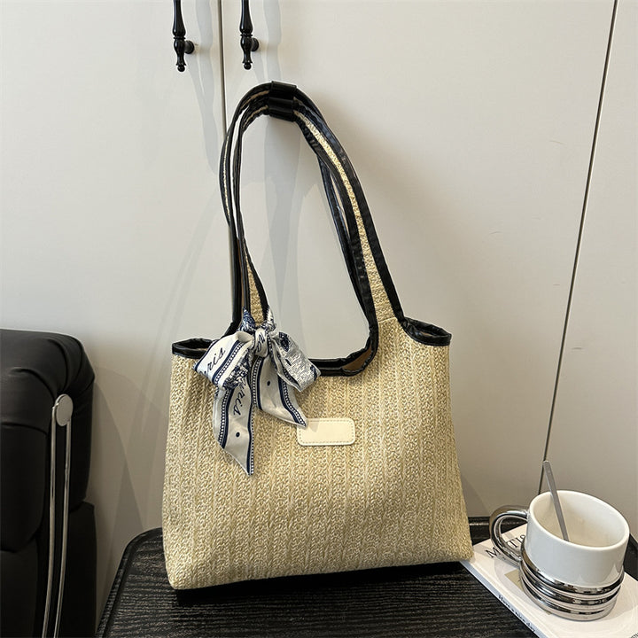 Textured Weave Tote Bag with Elegant Bow Kalsten