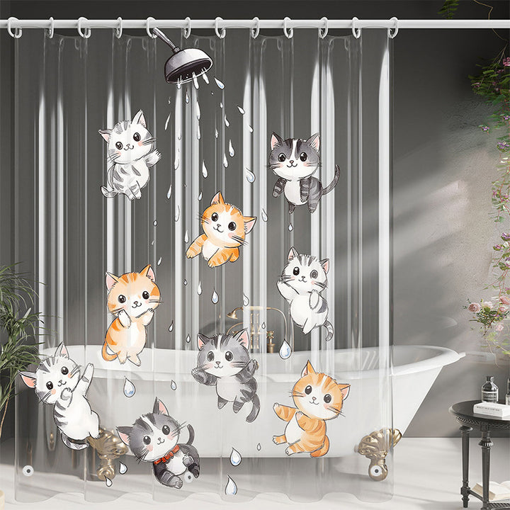 Cute Cartoon Cat-Themed Shower Curtain Kalsten