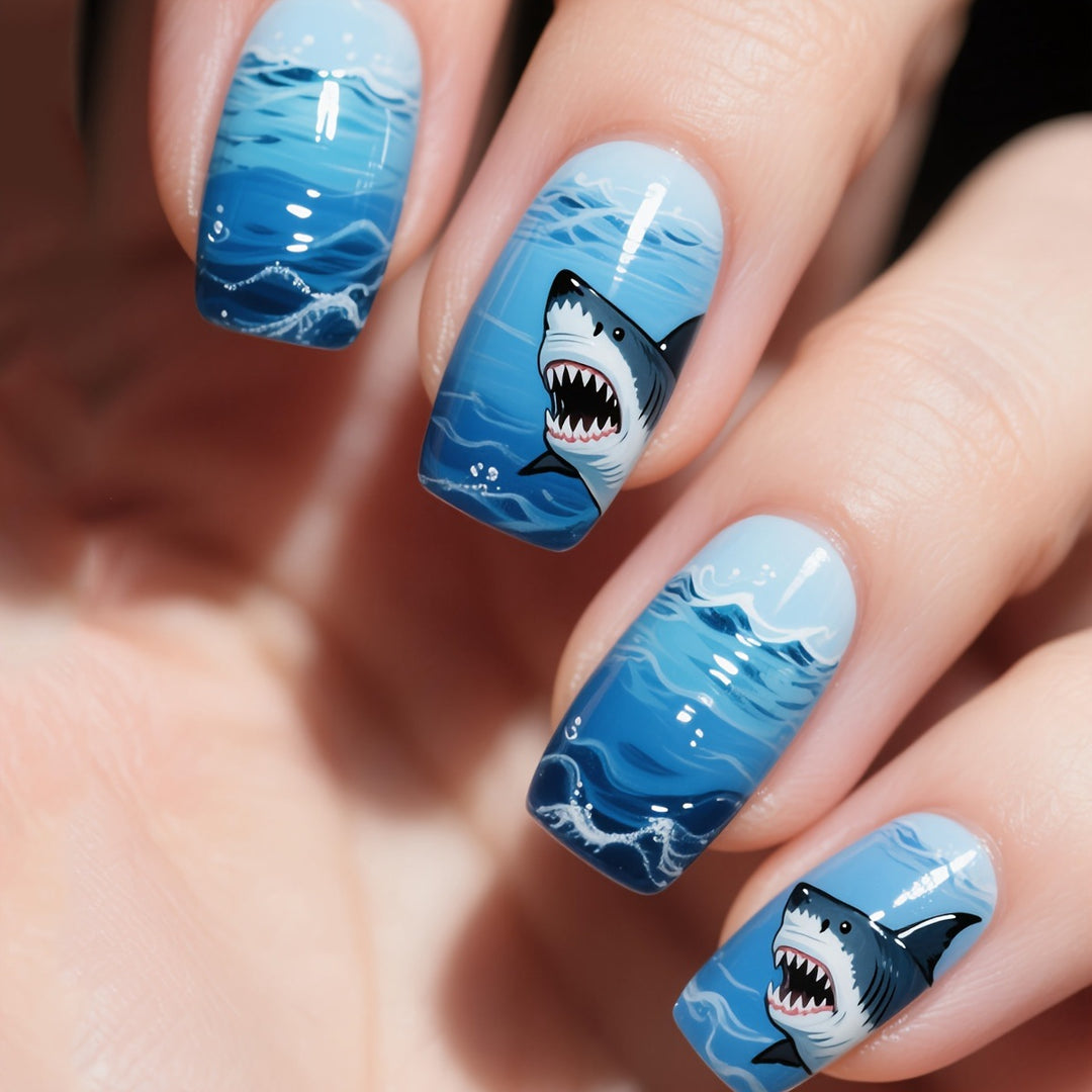 Creative nail art with spectacular shark motif Kalsten