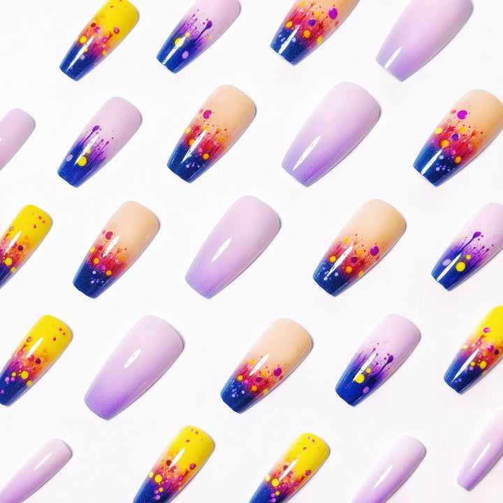 Artificial nails with vibrant gradient and splash pattern Kalsten