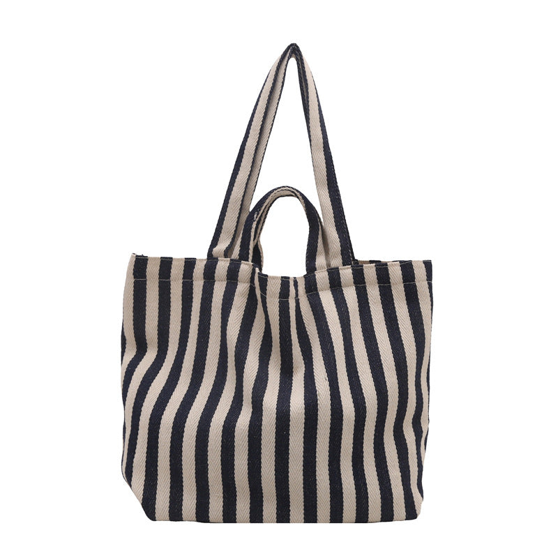 Durable Striped Canvas Beach Tote Bag