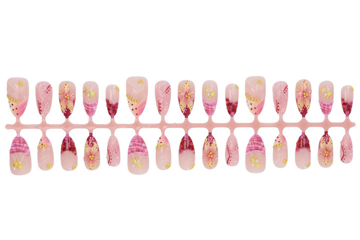 Fake nail set with floral patterns and luxurious embellishments Kalsten