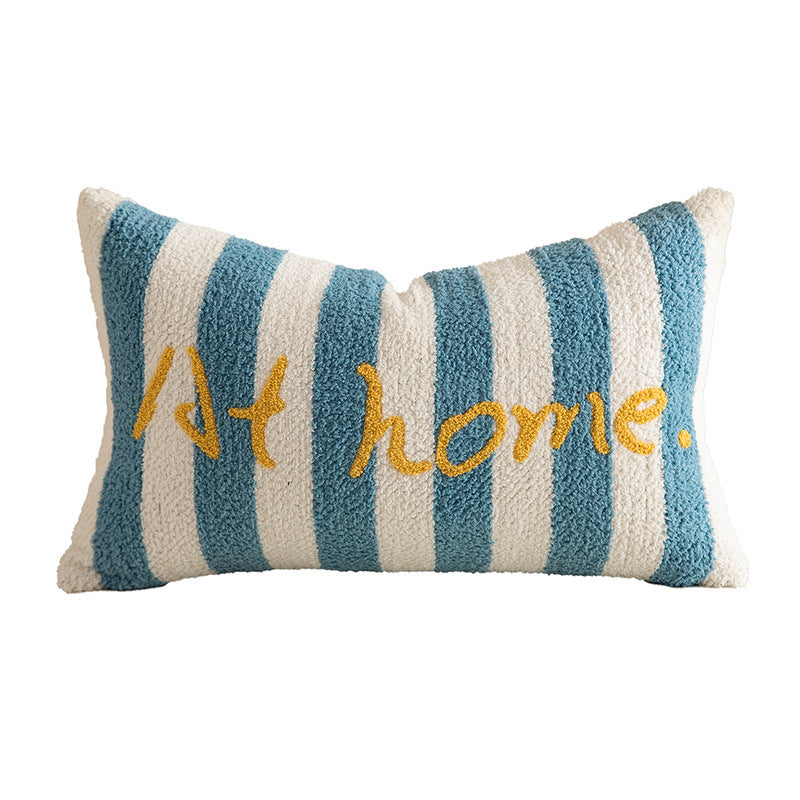 Striped bouclé decorative pillow with embossed loop structure and lettering embroidery Kalsten