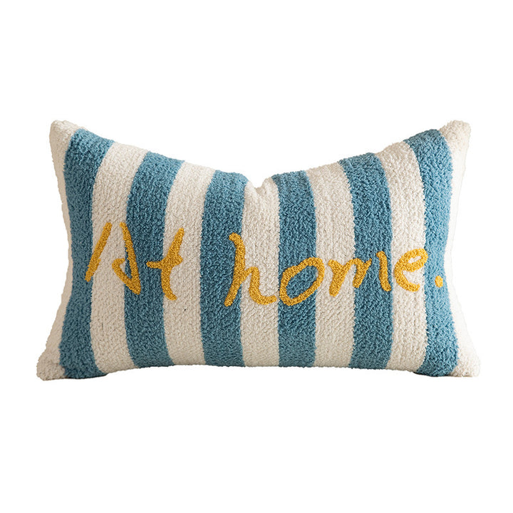 Striped bouclé decorative pillow with embossed loop structure and lettering embroidery Kalsten