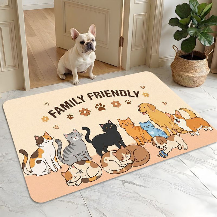 Cute Cartoon Cat-Themed Floor Mat