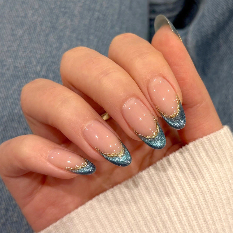 Artistic Glittery French Tip Press-On Nails Kalsten