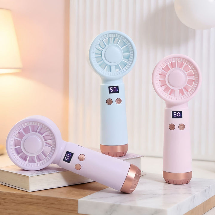 Women’s portable hand fan with digital display and USB charging port Kalsten