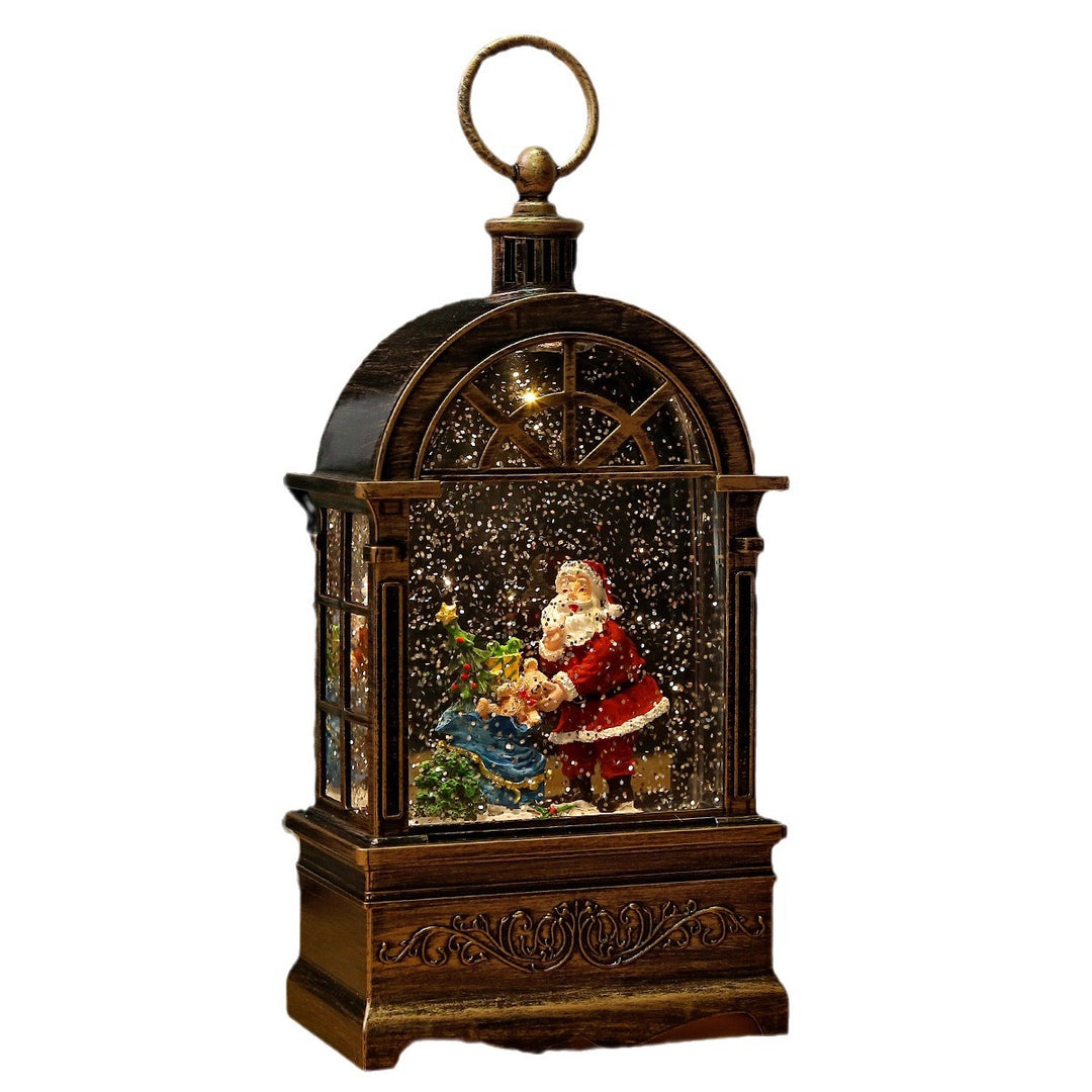 Nostalgic Christmas lantern with snowfall and moving Santa Claus scene Kalsten